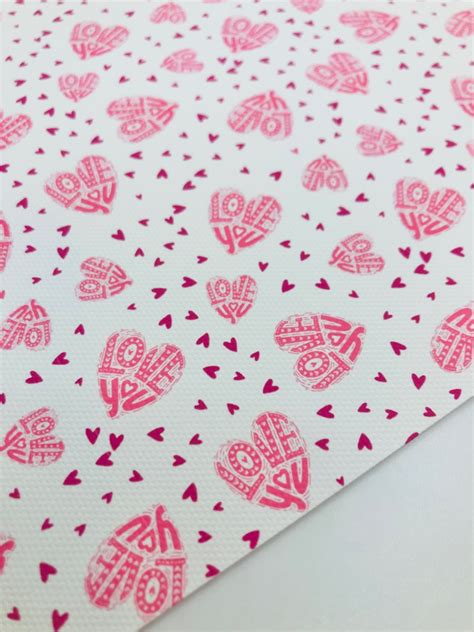 Love You Hearts Valentine Printed Canvas Sheet Fabric Bow Making