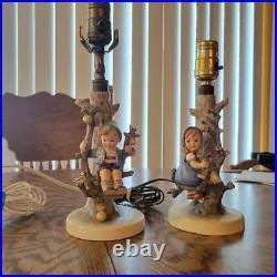 Vintage Pair Of Hummel Goebel Apple Tree Boy Girl Figurine Lamps