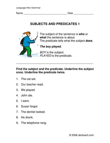 Worksheets Grammar Subject And Predicate Elem Teaching Resources