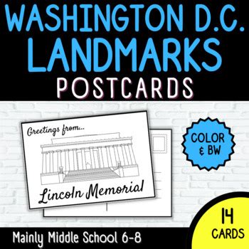 Washington D C Landmark Fill In Postcards Bw Color Tpt