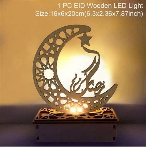 Wooden Ramadan Eid Mubarak Moons Led Lights Ornaments Muslim Islamic