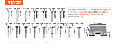 Vevor Forstner Bit Set 16 Pcs Forstner Drill Bits Set 14 To 1 58