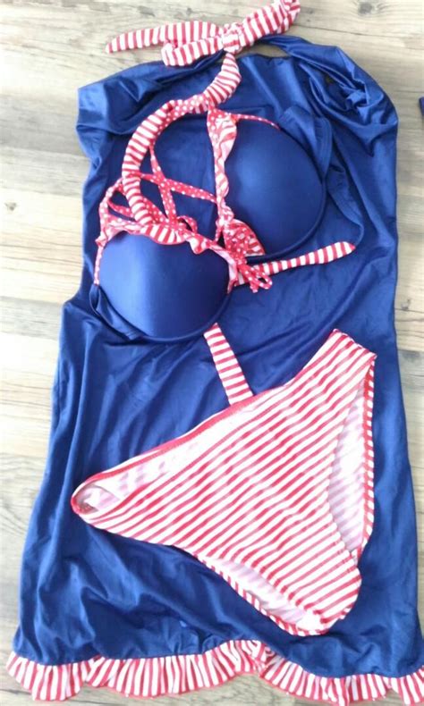 Navy Stripes Bikini Swimwear Set Women S Fashion Tops Sleeveless On Carousell