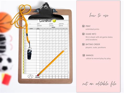 Printable Softball Team Scorebook, Print Pages, Simple and Detailed