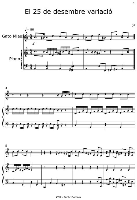 El 25 de desembre variació Sheet music for Cat Meows Piano