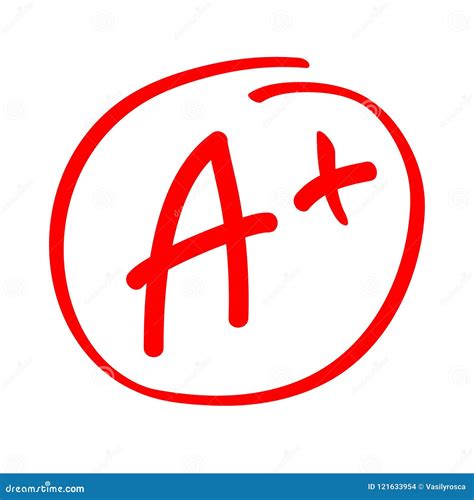 Grade A Plus Result Vector Icon. School Red Mark Handwriting A Plus