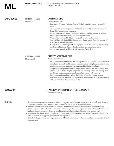 Rehabilitation Nurse Resume Samples Velvet Jobs