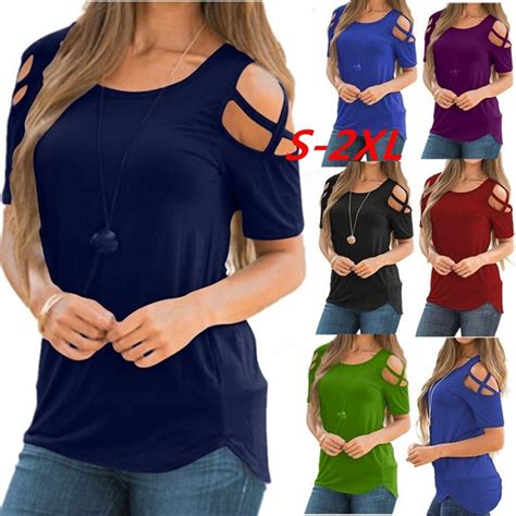 Fashion Women Summer Short Sleeve Strappy Cold Shoulder T Shirt Tops Blouses Wish