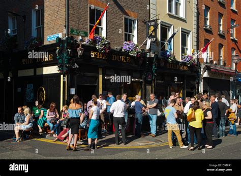 People Standing Outside The Duke Pub Duke Street Central Dublin Ireland