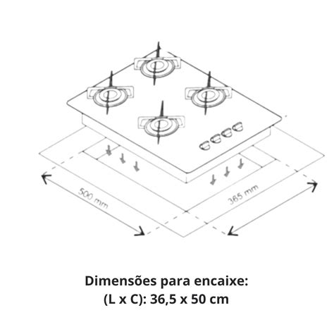 Largura Cooktop 4 Bocas - Fogão Cooktop 4 Bocas Ultra Chama - Chamalux