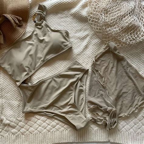 Side Cut Out Nude One Piece Swimsuit With Cover Up On Carousell