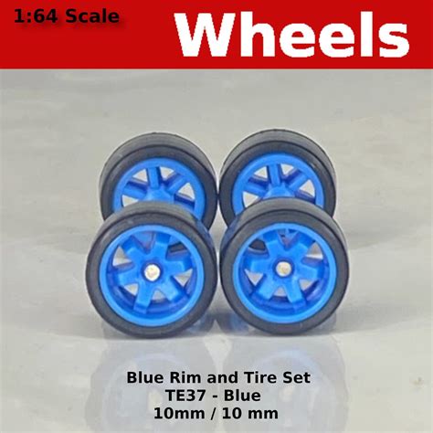 Blue TE37 6 Spoke Real Riders JDM Classic Wheel Set For 1 64 For Hot