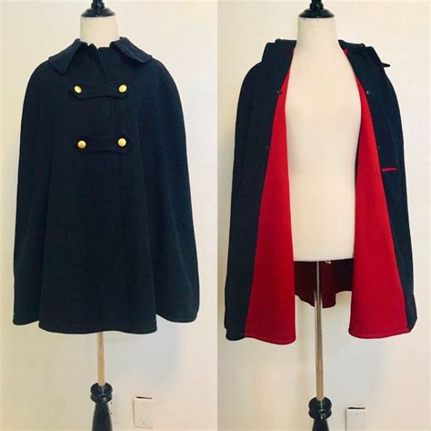 Vintage Cape Navy Blue Wool Cape Red Lining Vintage 1950s Nurse Cape