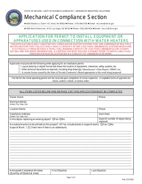 Nevada Application For Permit To Install Equipment Or Apparatuses Used