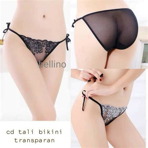 Celana Dalam Bikini Tali Ikat Samping Cd Transparan Bordir Renda
