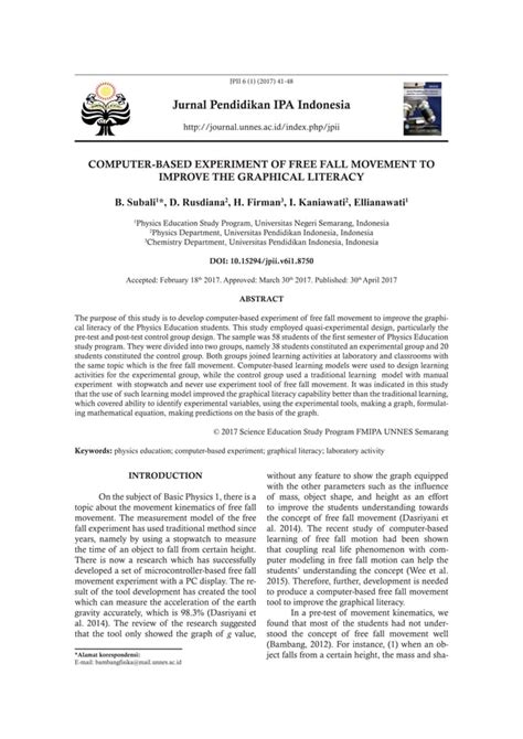 Computer Based Experiment Of Free Fall Movement To Improve The