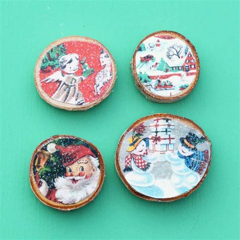 Diy Wood Slice Christmas Magnets A Fun Way To Reuse Cards Mod Podge