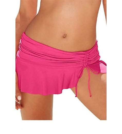 Womens Ruched Side Tie Swim Shorts Skirted Bikini Bottom Pink Cd Q Ng A
