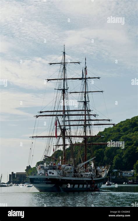 Stavros Niarchos A Tall Ship Training Vessel Departing Dartmouth Stock