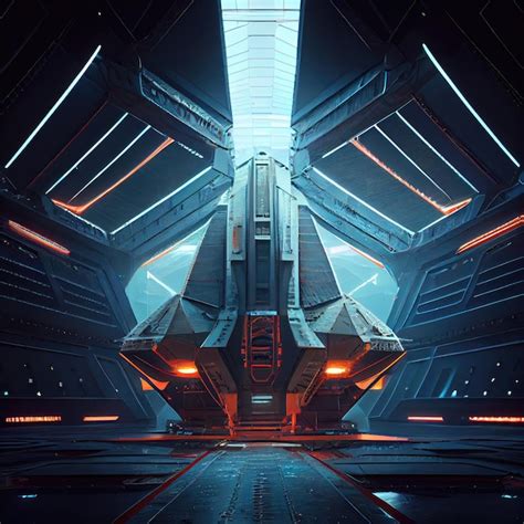 Premium AI Image Futuristic Space Station With Triangular Walls Scifi