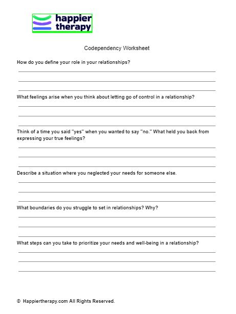 Codependency Worksheet HappierTHERAPY Worksheets Library