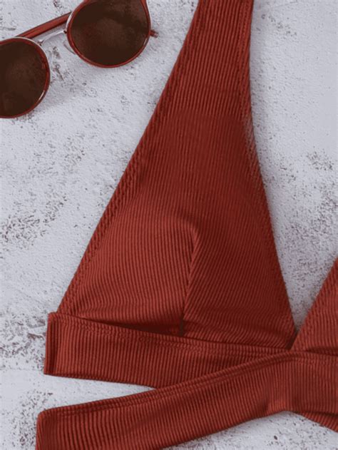 Bañador bikini tanga de canalé cruzado halter