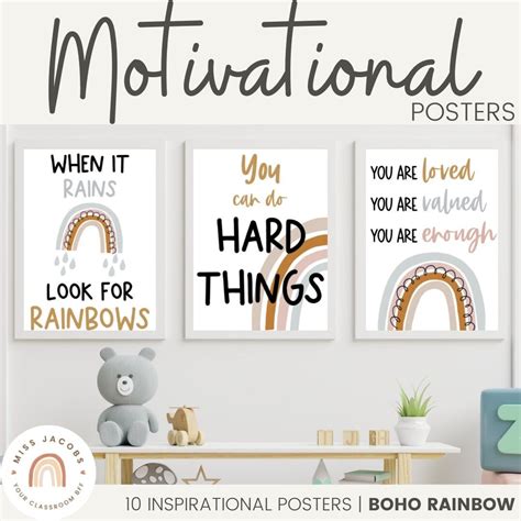 Modern Boho Rainbow Motivational Posters Neutral Rainbow Theme