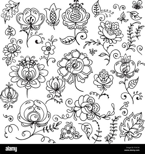 Set Of Hand Drawn Floral Elements Stock Vector Image And Art Alamy