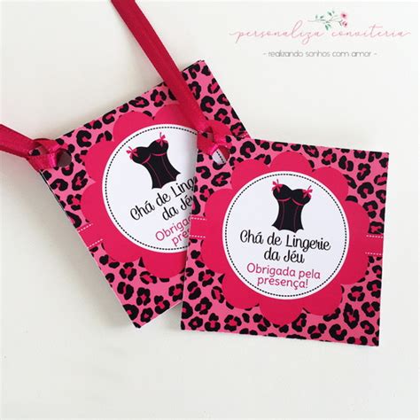 Tag lembrancinha Chá de Lingerie oncinha rosa médio cm no Elo Personaliza Conviteria FA