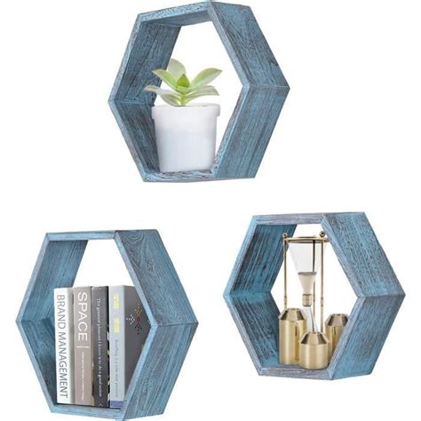 Tablettes Murales Rustiques Hexagonales Flottantes Lot De 3 Grandes