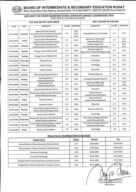 Kohat Board Hssc Date Sheet 2024 Download Lesya Emogene