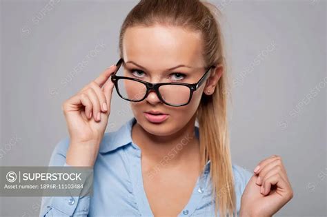 Sexy Blonde Businesswoman With Glasses Debica Poland SuperStock