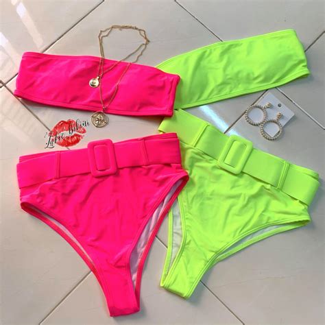 Bikini Neon Dạ Quang Quay Ngực Neon Bandeau Sexy Bikini Kèm Hình Thật