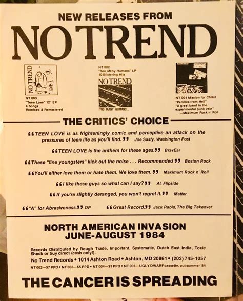 NO TREND THE CRITICS CHOICE Probably One Of My Favourite Hardcore Bands Ever This Insert