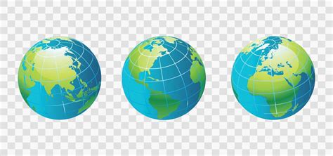 Set Of Transparent Globes Of Earth Realistic World Map In Globe Shape