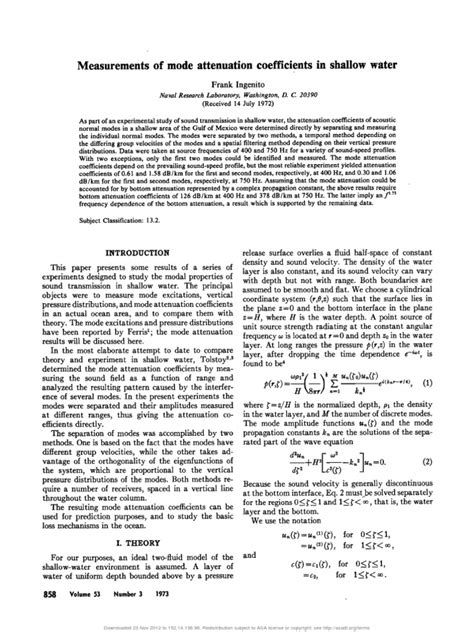 Frand Ingenito 1972 Measurements Of Mode Attenuation Coefficients In