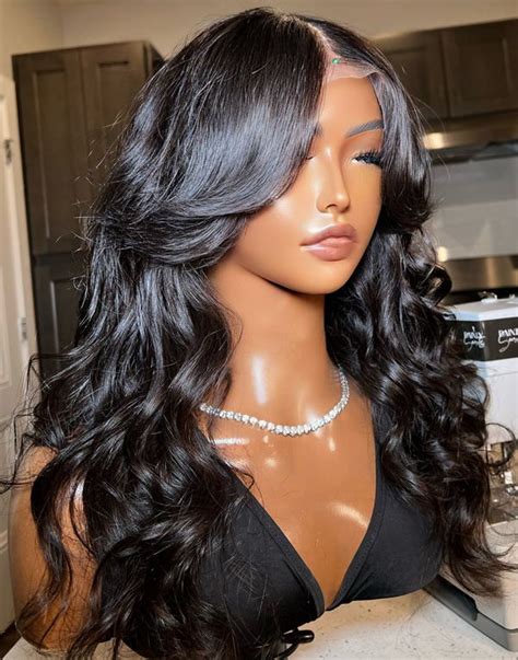 Dainty Secrets Malaysian Hair Long Wavy With Curtain Bangs Lace Front