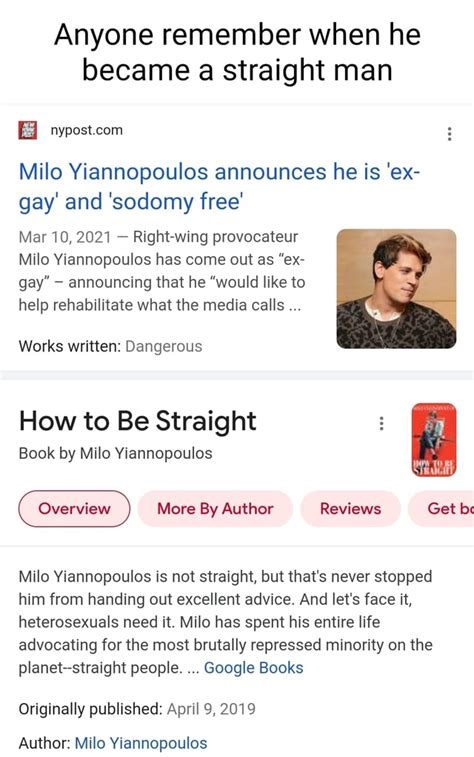 Anyone Remember When He Became A Straight Man Milo Yiannopoulos Announces He Is Ex Gay And