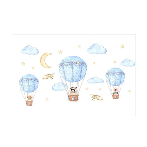 Diy Cute Cartoon Animal Hot Air Balloon Wall Sticker For Kids Rooms