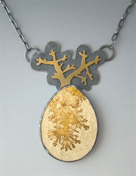 Dendrite Limestone Sterling Silver 22 Karat Gold Growth Pendant