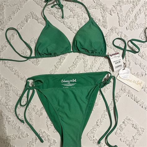 Green Cabana Del Sol Bikini Set Top And Bottoms Depop