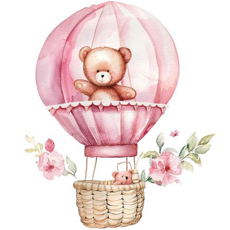 Premium Photo Watercolor Teddy Bear With Hot Air Balloon