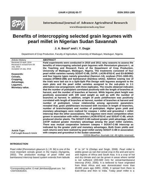 Pdf Benefits Of Intercropping Selected Grain Legumes With