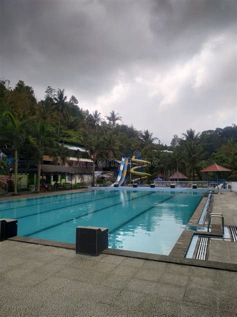 Adult Pool With Long Slide Stock Image Image Of Adult 261950529