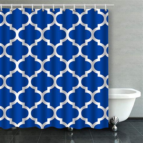 Bpbop Moroccan Quatrefoil Cobalt Blue And White Pattern Bathroom Shower