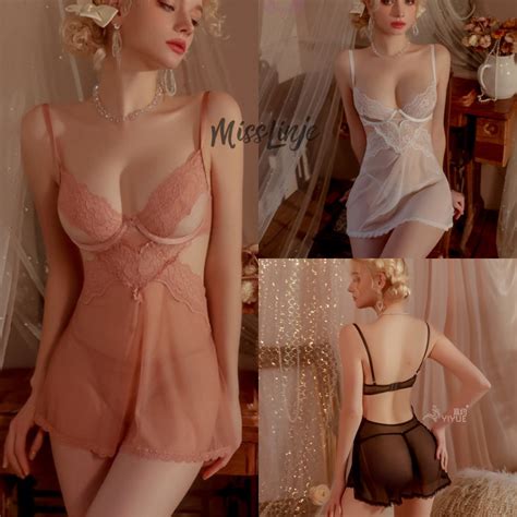Jual Baju Tidur Lingerie Bustier Sexy Lace Renda Dada Ada Kawat Transparan Premium Dinas Malam