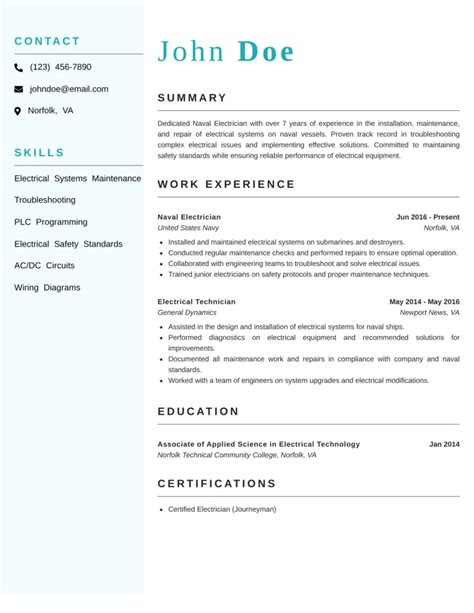Naval Electrician Resume Skills Duties And Winning Templates My