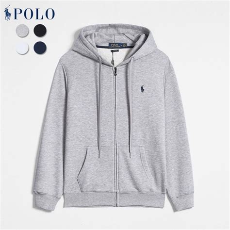 Худи Мужской Polo Ralph Lauren серый Молния Хлопок, размер 44 Длинный ...