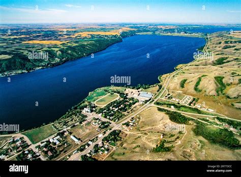 Aerial Of Mission Lake Quappelle Valley Saskatchewan Canada Stock