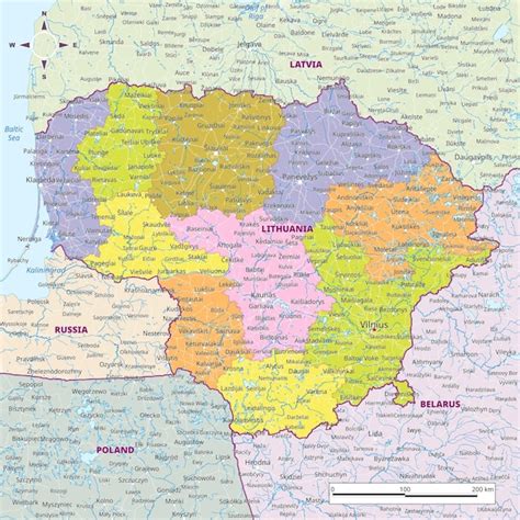 Premium Vector Detailed Political Map Of Lithuania